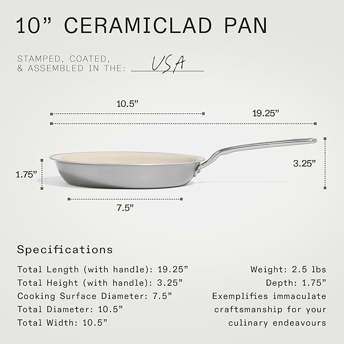 Made In Cookware - 10" Ceramic Non Stick Frying Pan (Stainless Handle) - 5-Ply Stainless Clad with Stay-Cool Handle - Professional Cookware