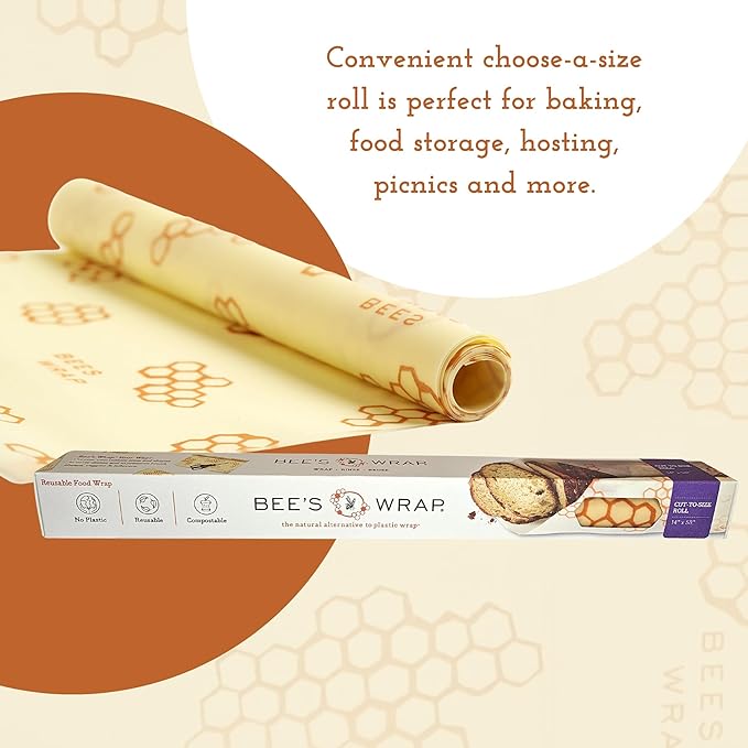 Bee's Wrap Beeswax Wraps for Food - Cut to Size 14x52" Wax Paper Roll - Made in USA Reusable Waxed Paper & Bowl Covers - Organic & Eco-Friendly Alternative to Aluminum Foil & Plastic Wrap, Honeycomb