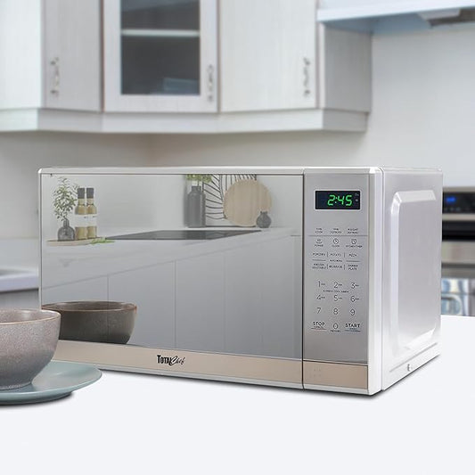 Total Chef 0.7 Cu Ft Microwave Oven – Compact Countertop Microwave, Small Stainless Steel Kitchen Appliance with Digital Touch, Pre-Set Functions, 10” Turntable, 700 Watt, Microondas Pequeños