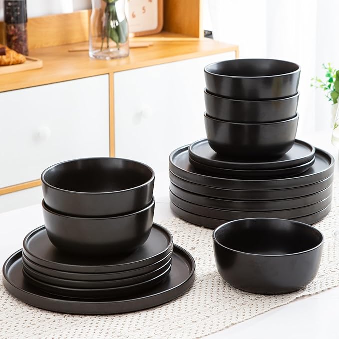 AmorArc Stoneware Dinnerware Sets for 6,Reactive Ceramic Plates and Bowls Set,Highly Chip and Crack Resistant | Dishwasher & Microwave Safe | Round Dishes Set Service for 6 (18pc)