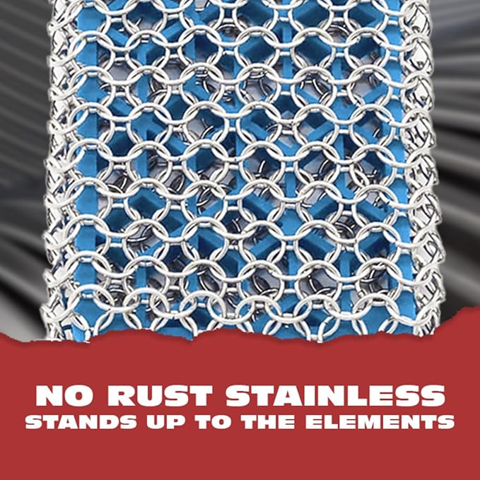 Knapp Made Combo Chainmail Cast Iron Scrubber with Silicone Core - Heavy Duty Rings and Fine Chainmail Rings -Premium Cast Iron Cleaner Chainmail Scrubber -Perfect for Cast Iron Cookware,Skillet,Woks