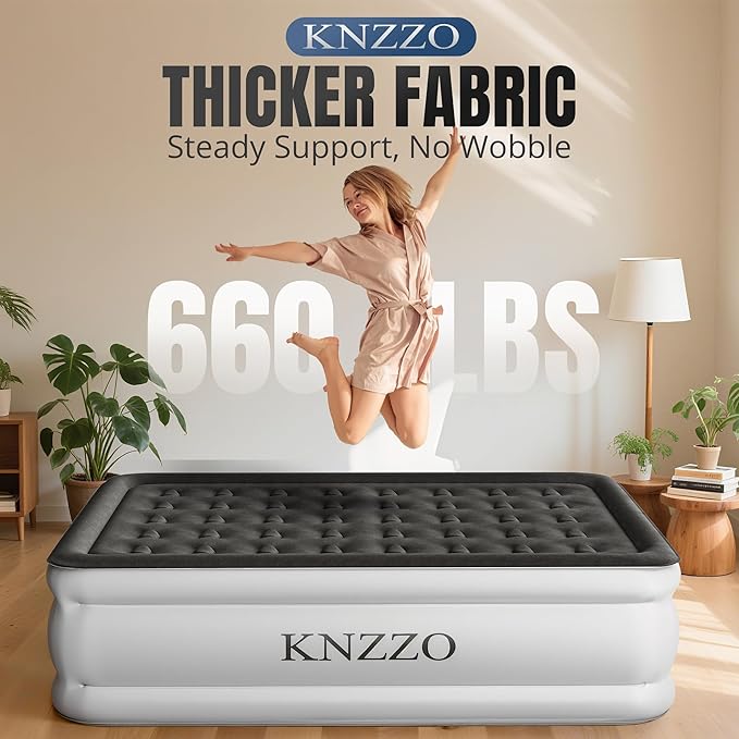 Queen Air Mattress with Built-in Pump, 18" Top Inflatable Mattress with Waterproof Flocking Fabric, Three-Minute Quick-Inflatable Bed. Portable Blow Up Mattress for Home, Outdoor and Guests