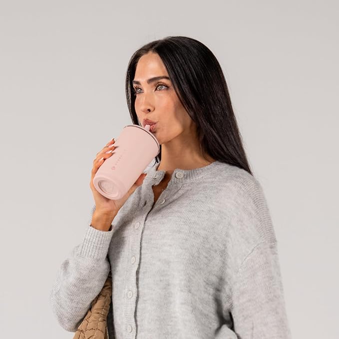 HydroJug Everyday Tumbler 14 oz – Ceramic-Lined Insulated Tumbler with Straw and Soft-Touch Lid, Cup Holder Friendly, Double-Wall Vacuum Insulation, Reusable Travel Cup – Dusty Rose