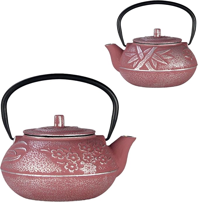 27oz Small Cast Iron Teapot, SECHUDO Pink Tea Kettle for Stovetop, Japanese Tea Pot with Stainless Steel Infuser for Loose Tea, Enameled Interior, Good Gift for Tea Lovers(800ML)