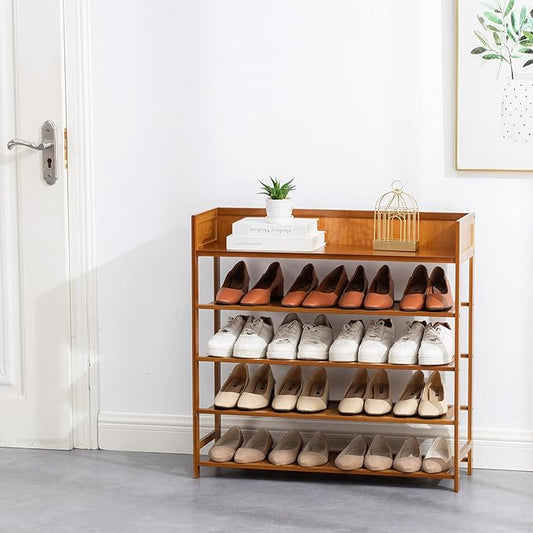 Shoe Rack Organizer, 5 Tier Bamboo Shoe Rack for Entryway, Front Door for Entryway,Closet and Bedroom Storage, Shoe Shelf(Brown)