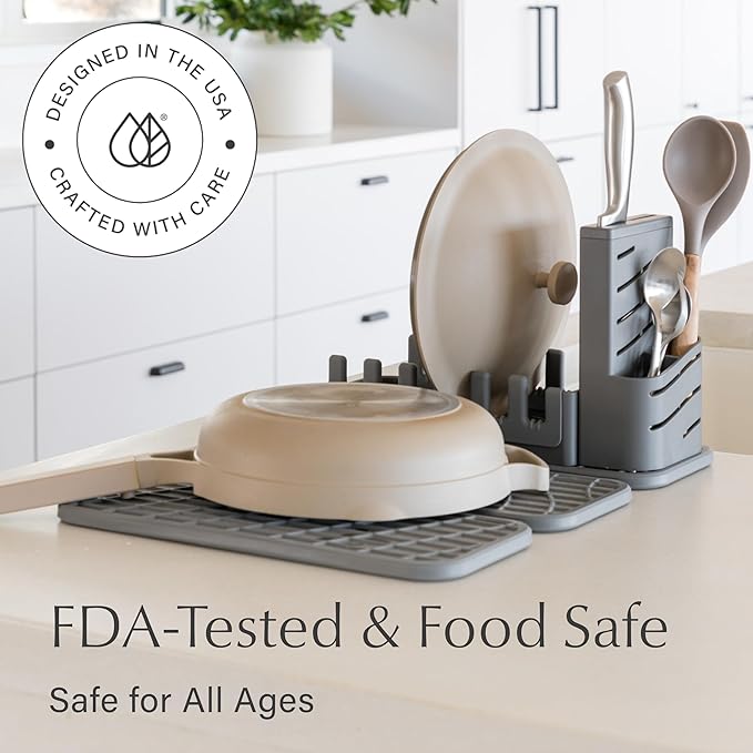 Dorai Home Collapsible Dish Drying Rack and Stone Pad – Foldable Drying Rack with Instant-Dry Stone Mat – Space-Saving Collapsible Drainer for Kitchen Counter - 19.9" x 15.2" (Slate)