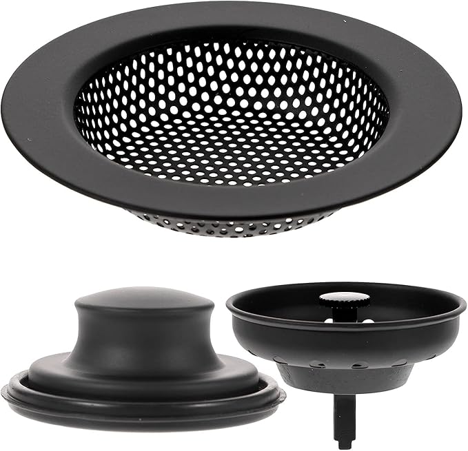AJOMAN Kitchen Sink Drain Strainer, Cover and Stopper, Food Catcher for Kitchen Sink Drain, Stainless Steel Universal Anti-Clogging Kitchen Sink Filter(3 Pieces, Matte Black)