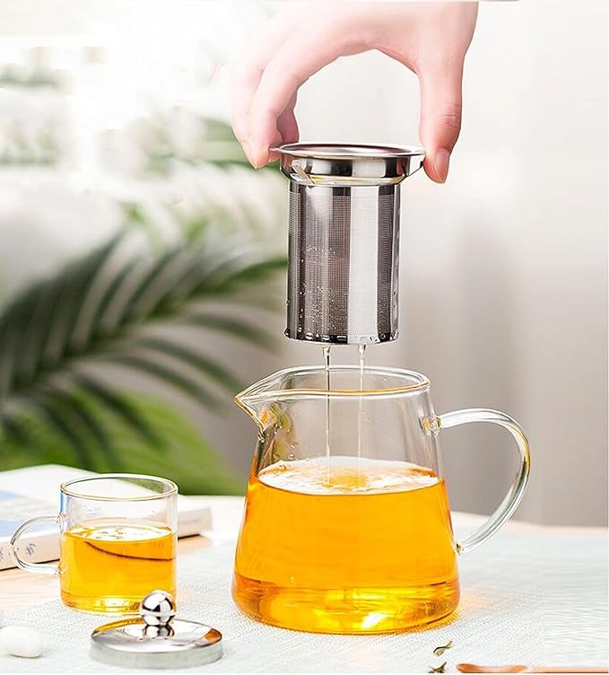 Mini Size Glass Teapot Tea Kettle-with Stainless Steel Removable Infuser for Blooming Tea & Loose Leaf Tea, Microwave & Stovetop Safe, 550ML/19.3oz (S-550)