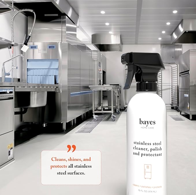 Bayes High-Performance Stainless Steel Cleaner Spray, Polish, and Protectant - Indoor & Outdoor Stainless Cleaner - Stainless Steel Sink Cleaner 16oz