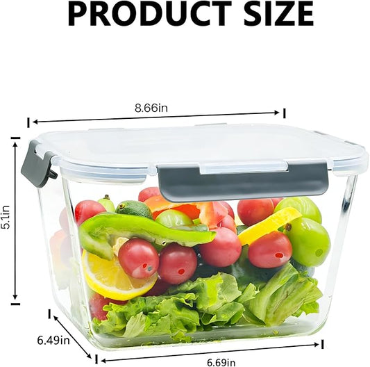 2 Pack Large Glass Food Storage Containers with Lids 85oz/10.5cup Big Airtight Glass Storage Containers for Rotisserie Chicken Meal Prep Leftovers, BPA Free & Leak Proof, Microwave, Oven Safe