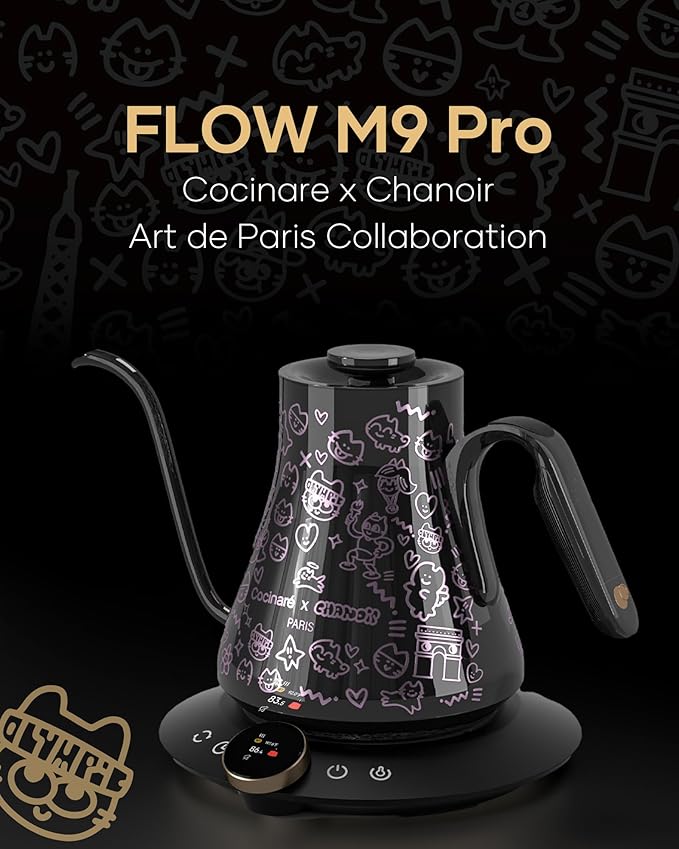 Cocinare x Chanoir FLOW M9 Pro Electric Kettle, Art de Paris Color-Changing Collaboration, Premium Gift Box Packaging with Coffee Mat, ±0.5℉ Temp Control for Coffee & Tea (Chanoir Black)