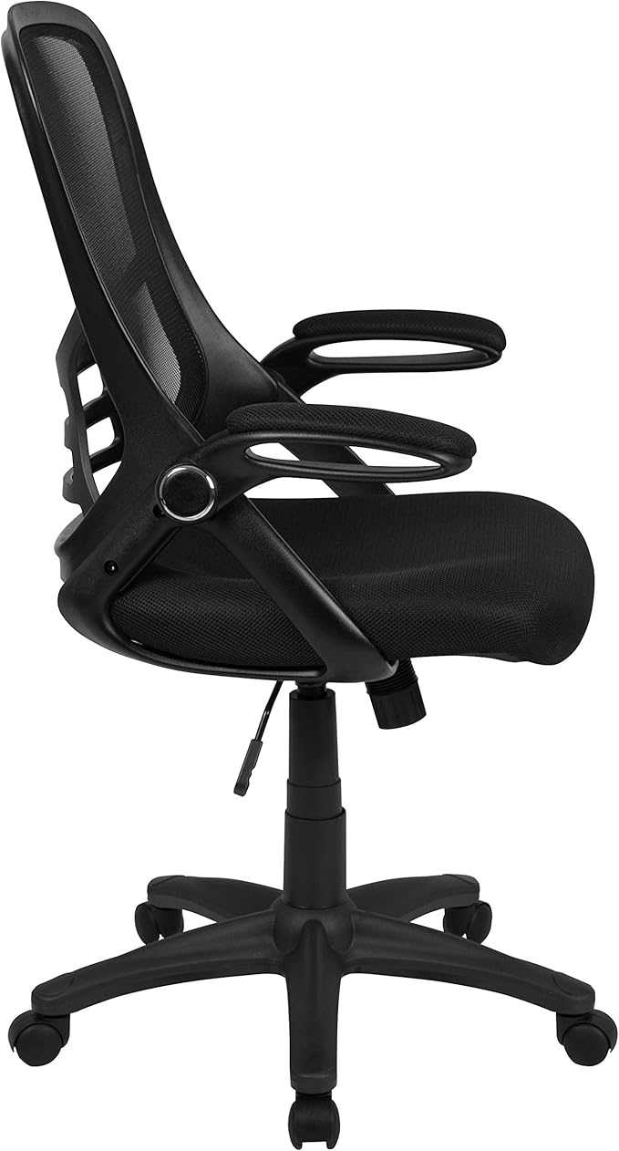 Flash Furniture Porter High Back Black Mesh Ergonomic Swivel Office Chair with Black Frame and Flip-up Arms