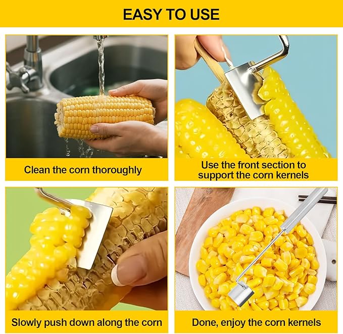 2 Pcs Stainless Steel Corn Peeler and Stripper Tool Set, Corn Stripper Cob Stripper Tool,Corn Stripper for Corn on the Cob Remover Tool,Corn Thresher with Ergonomic Handle,Kitchen Gadget