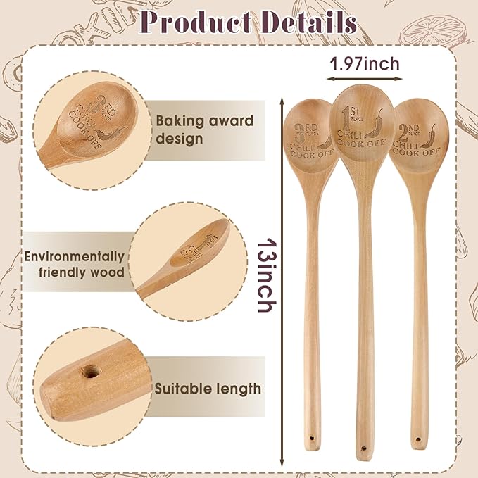 3Pcs Wooden Cooking Spoons, Wooden Kitchen Utensil Large Wood Spoon for Cooking Serving Mixing, Heat Resistant Cooking Utensils for Nonstick Cookware