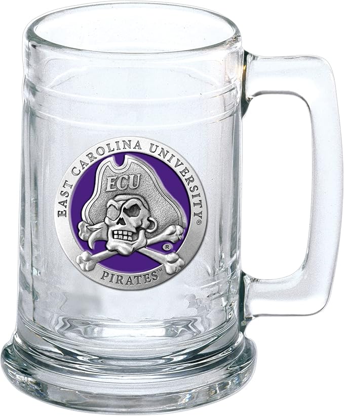 Heritage Pewter East Carolina Stein Glass | 15 Ounce German-Style Glass | Intricately Crafted Metal Pewter Alma Mater Inlay