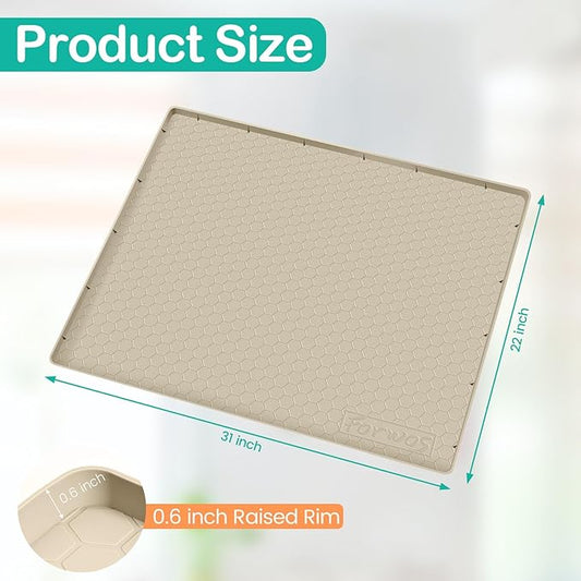 Waterproof Under Sink Mat 31" x 22", Silicone Cabinet Liner, Rubber Protector for Kitchen and Bathroom, Keeps Cabinets Clean, Dry, and Organized (Khaki)