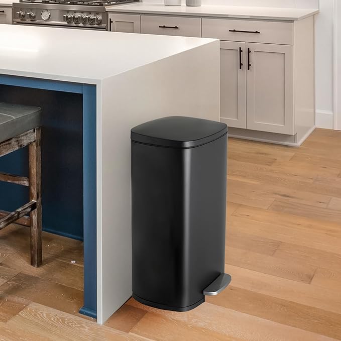 13.2 Gal Kitchen Trash Can, 50L Recycling or Garbage Bin, Brushed Stainless Steel Waste Basket, Soft&Quiet Close Dustbin, with Step-On Pedal, Removable Inner Bucket, for Home, Office, Living Room