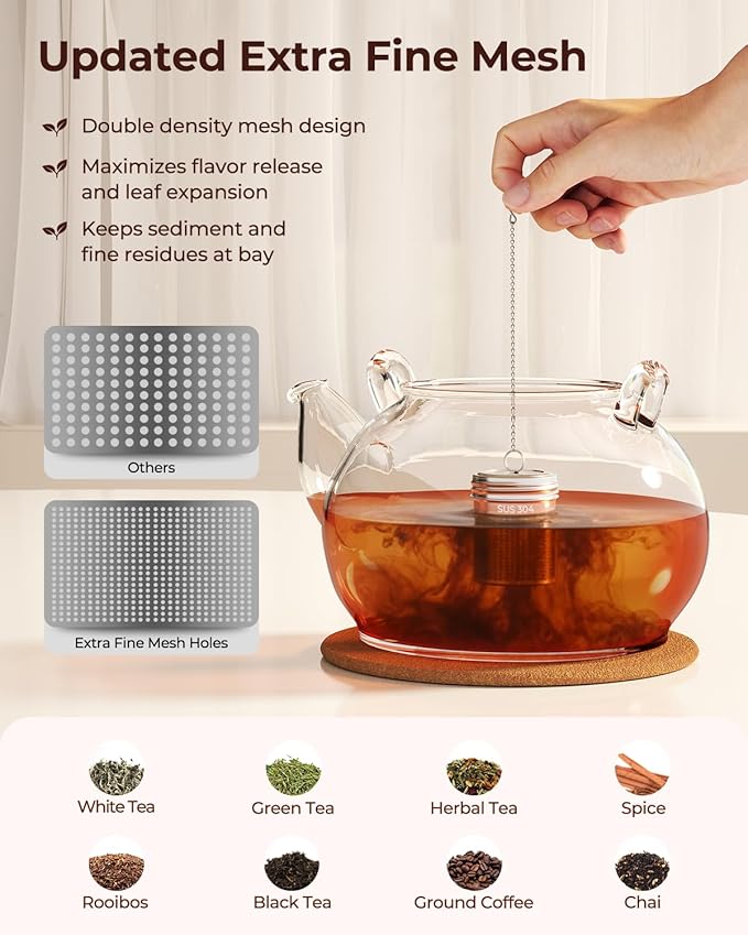 2 Pack Reinmoson Large Tea Infuser for Loose Tea & Spice Infuser for Cooking, 2.1” x 2.9” Extra Fine Mesh Large Tea Strainers, 304 Stainless Steel Loose Leaf Tea Steeper for Black Tea, Rooibos, etc