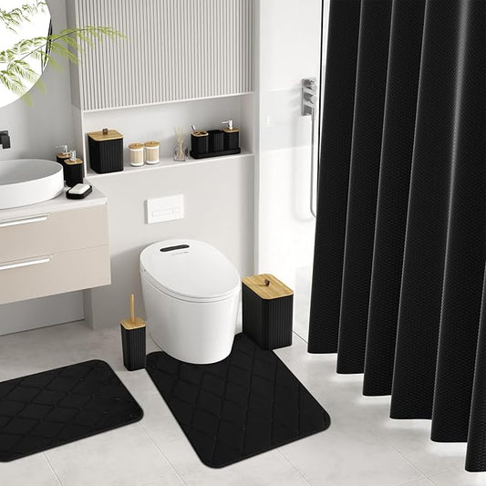 Bathroom Accessory Set - Black Bathroom Set, 27PC Bathroom Accessories Set, Bathroom Sets with Shower Curtain and Rugs, Mini Trash Can, Toilet Brush, Trash Can & Soap Dispenser