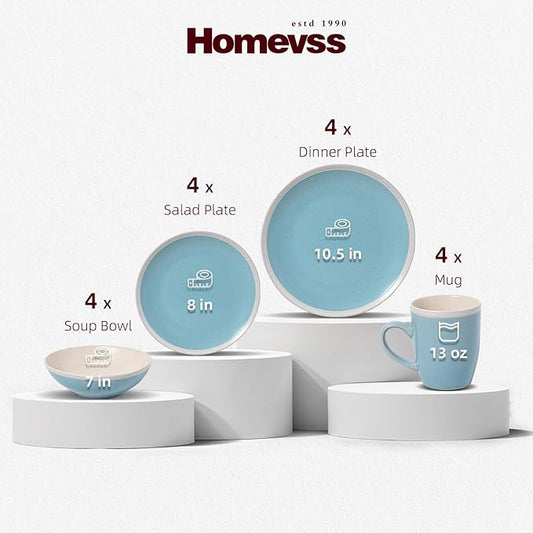 Rock Ridge Speckled Stoneware Dinnerware Set (16pc Set, Turquoise and Ivory)