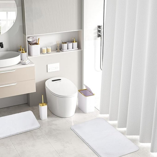 Bathroom Accessory Set - Bathroom Set, 27PC Bathroom Accessories Set, White Bathroom Sets with Shower Curtain and Rugs, Mini Trash Can, Toilet Brush, Trash Can & Soap Dispenser