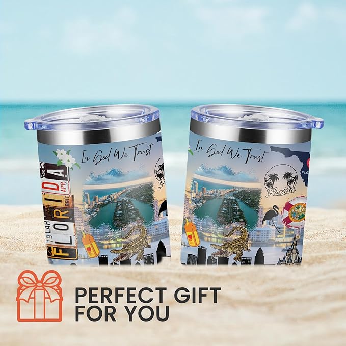 12oz Coffee Mug Florida State Insulated Coffee Cups, United States Map Travel Mug Landmark, Birthday Gifts Cute Mugs with Lid and Straw Mothers Day Gifts