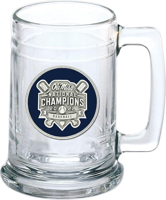 Heritage Pewter Ole Miss Baseball Champions Beer Stein Glass | 15 Ounce German-Style Beer Glass | Intricately Crafted Metal Pewter Alma Mater Inlay