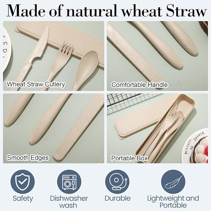 Yahenda 55 Sets Reusable Travel Utensils Set with Case Wheat Straw Cutlery Portable Spoon Knife Fork Tableware Lunch Box Bulk for Adults Travel Picnic Camping Utensils Gifts (Colorful Colors)
