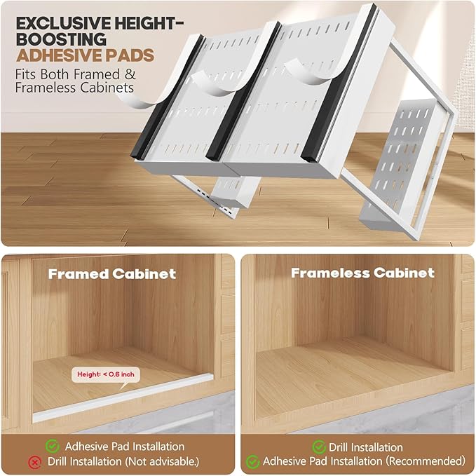 Expandable Under Sink Organizer with 3 Ball-Bearing Slide Rails, 2-Tier Pull-Out Under Cabinet Storage Shelf for Kitchen & Bathroom, Height-Adjustable Slide-Out Cabinet Drawer (White, 1-Pack)