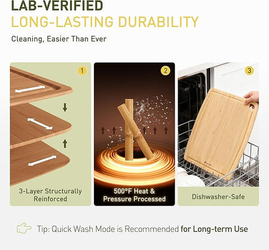 Lightweight Durable Bamboo Cutting Board with Non-Slip Feet, Non Toxic Wooden Cutting Board for Kitchen Heat-Resistant Chopping & Charcuterie Board with Juice Groove Kitchen Essentials for Meat