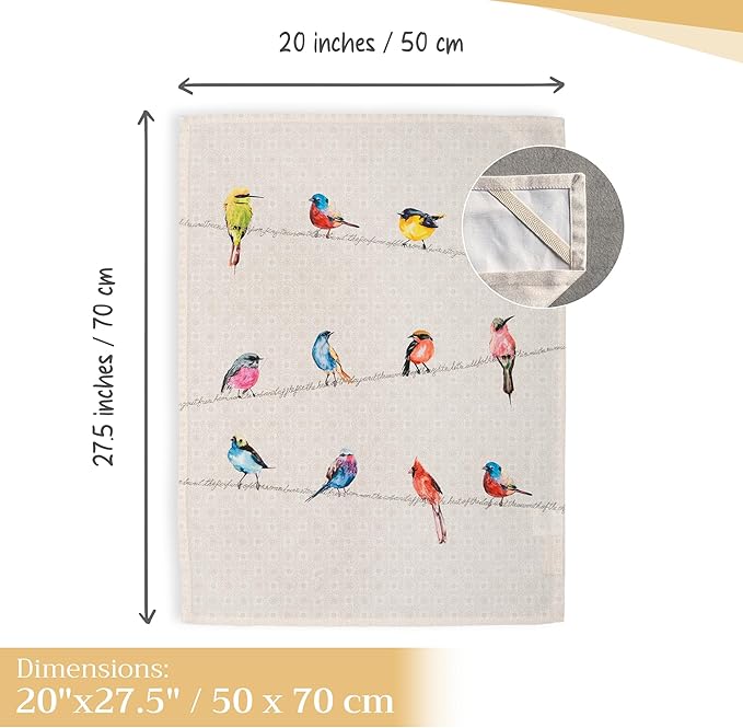 Maison d' Hermine Kitchen Towels Set of 2 100% Cotton 27.50" x 20" Reusable Cloth Tea Dish Towels Absorbent with Hanging Loop for Kitchen, Dining, Cocktail Parties Spring/Summer (Birdies on Wire)