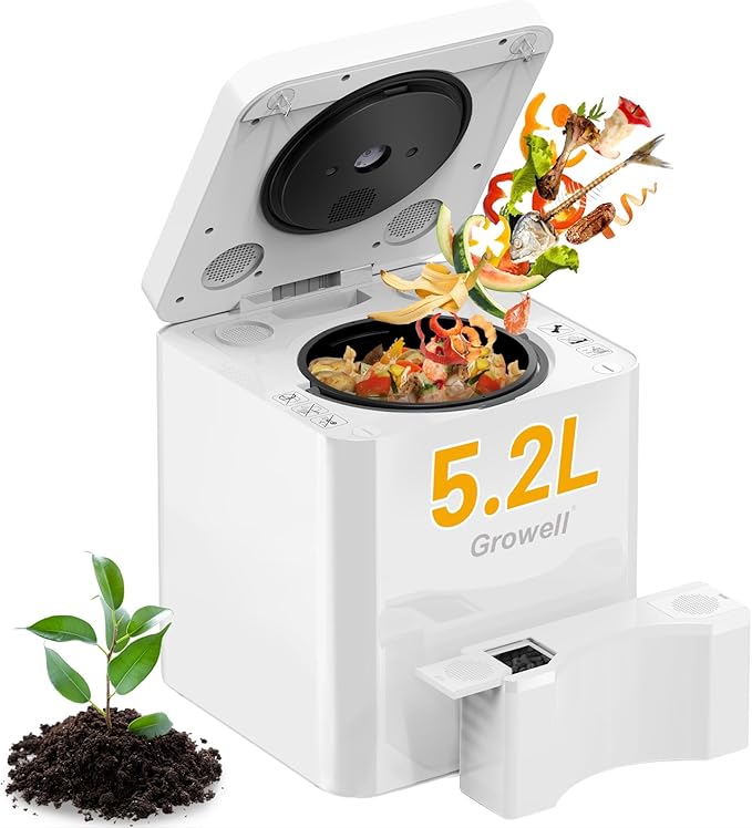 EC03 Electric Composter for Kitchen Indoor, 5.2L 3-in-1 Large Countertop Compost Bin, Drying/Grinding/Composting, Odorless Food Waste Compost Machine with Auto-Clean & Smart Sensor LED Displa