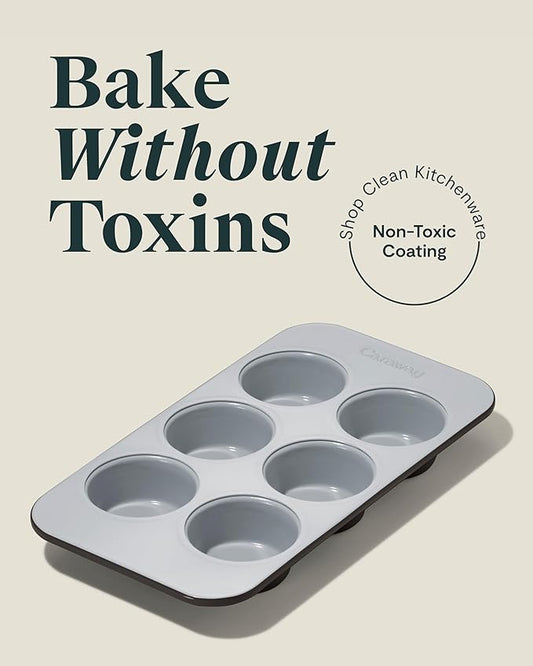 Caraway Nonstick Ceramic 6 Cup Muffin Pan Duo β Non-Toxic, PTFE & PFOA Free β Oven Safe β Aluminized Steel Core β Small Muffin Pan for Baking Cupcakes, Muffins & More - Black