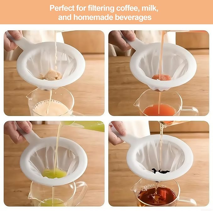 Ultra-Fine Nylon Mesh Strainer- Mini Kitchen Colander for Coffee, Milk, Yogurt, Juice - Non-Slip Handle & Hanging Hole (120 Mesh)