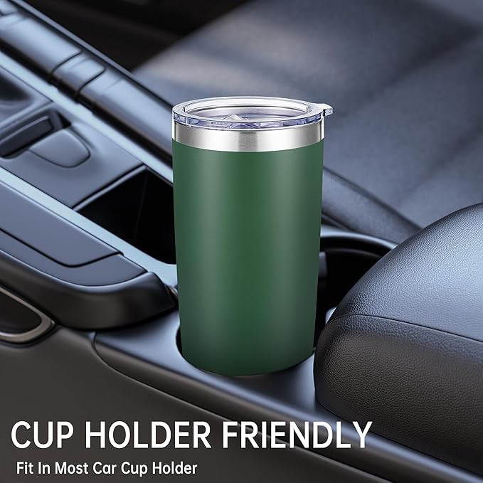 20 oz Tumblers Bulk Stainless Steel Tumbler with Lid Double Wall Vacuum Insulated Coffee Mug 20oz Powder Coated Cup for Hot and Cold Drinks, Dark Green, 12 pack