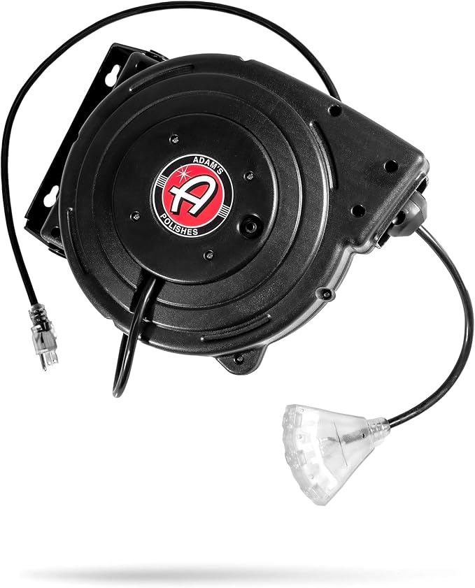 Adam's Polishes 50 Ft Retractable Extension Cord Reel - Electrical Power Cord Reel - Premium Construction & Specs To Tackle Any Job - Keep Your Garage Organized