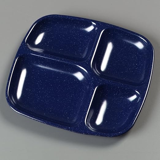 Carlisle FoodService Products Essential Plastic Meal Tray with 4-Compartments for Schools, Cafeterias, and Dining Halls, Melamine, 10.5 x 9.5 Inches, Café Blue