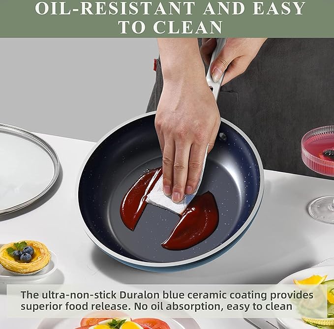 Nuwave 12pc Forged Lightweight Cookware Set, G10 Healthy Duralon Ceramic Ultra Non-Stick Coating, Vented Tempered Glass Lids, Stay-Cool Handles, Induction-Ready & Works on All Cooktops, PFAS Free