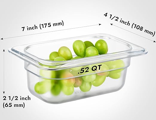 CURTA 6 Pack NSF Food Pans, 1/9 Size 2 1/2 Inch Deep, Commercial Polycarbonate Plastic Clear Freezer-Safe