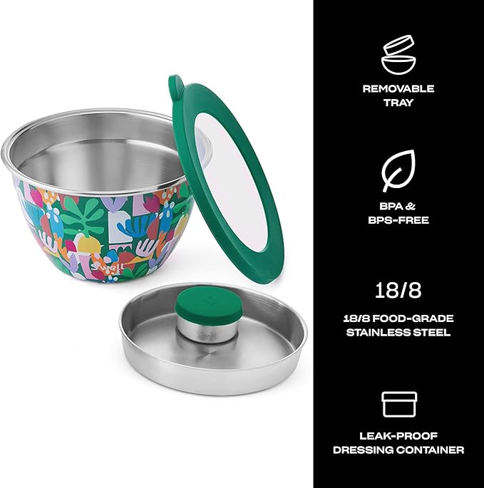 S’well Stainless Steel 64oz Salad Bowl Kit, Paper Cutouts Design, Includes 2oz Mini Canister and Removable Tray, Leakproof, Easy to Clean, Dishwasher Safe