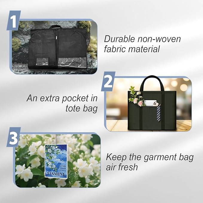 Large Heavy Duty Garment Bags for Hanging Clothes, Clothing Storage with Zippered Breathable Design, Travel Garment Bags for Long Garment Storage, Hanging Garment Bags for Travel and Closet 54 inches