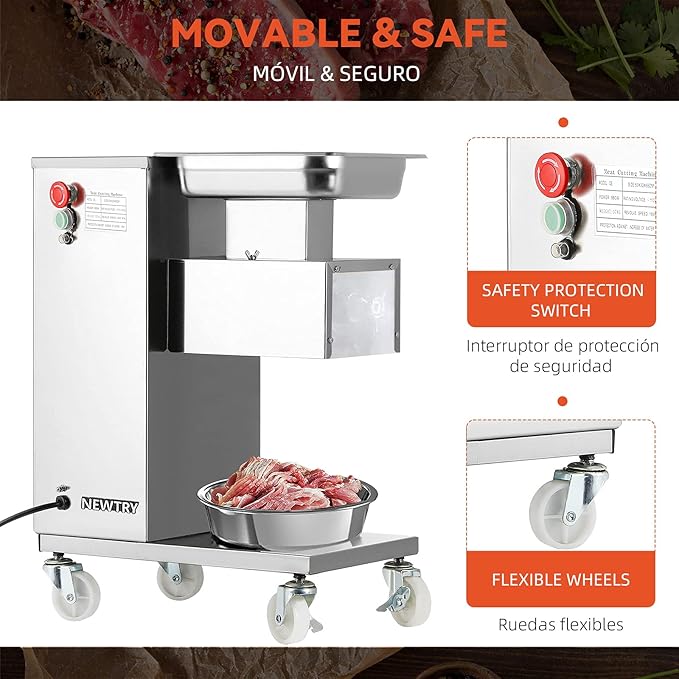 NEWTRY 40mm/1.6inch Commercial Meat Cutter, 110V Electric Cutting Machine, 1100LB/H Slicer Shredder for Restaurant, Boneless Meat
