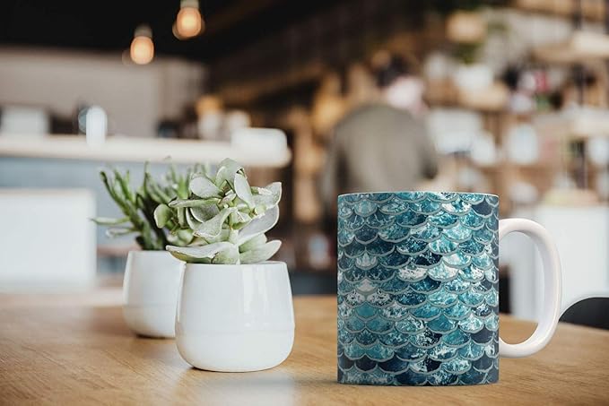 MUGBREW Mermaid Scales Blue Wave Ceramic Coffee Mug Tea Cup, 11 OZ