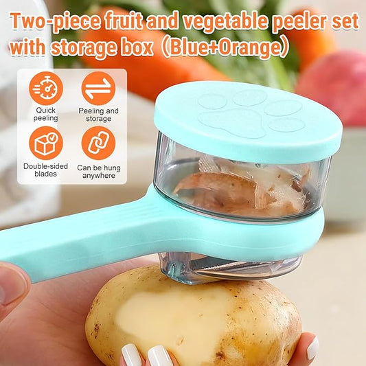 2026 New Kitchen Special Fruit Peeler with Box Storage,Stainless steel double sided storage peele with Catcher Peeler with Storage Bucket,Apple Peeler, Carrot Peeler, Orange Peeler (green)