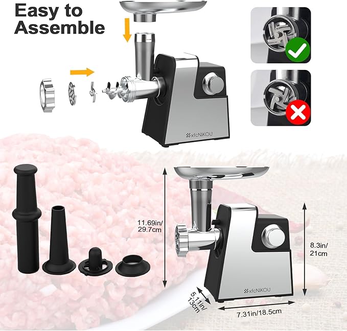 Electric Meat Grinder, 2800W Max Sausage Stuffer,Stainless Steel Meat Mincer With 2 Blades, 3 Plates, Sausage Tube And Kubbe Kit For Home Kitchen Use