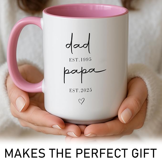 Personalized Dad to Papa Mug - Custom Est Year Coffee Cup for New Grandpa - First Time Grandfather Gift - Custom Grandparent - Keepsake Gift for Him