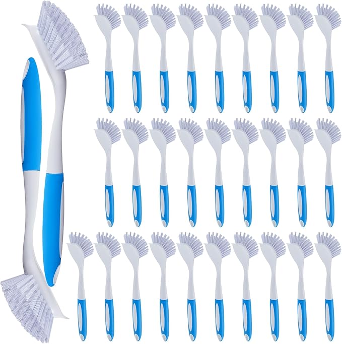 Hsei 30 Pcs Blue Kitchen Scrub Dish Brush Bulk with 11 Inch Handle Cleaning Dish Scrubber with Stiff Bristles Washing Scrub Brushes for Housekeeping for Pots and Pans, Kitchen Sink