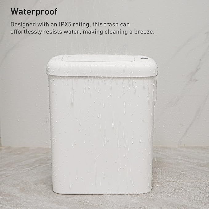 EKO Automatic Bathroom Trash Can with Lid, 2.6 Gallon Slim Touchless Garbage Can, Waterproof Motion Sensor Trash Bin for Bathroom, Office, Kitchen, White
