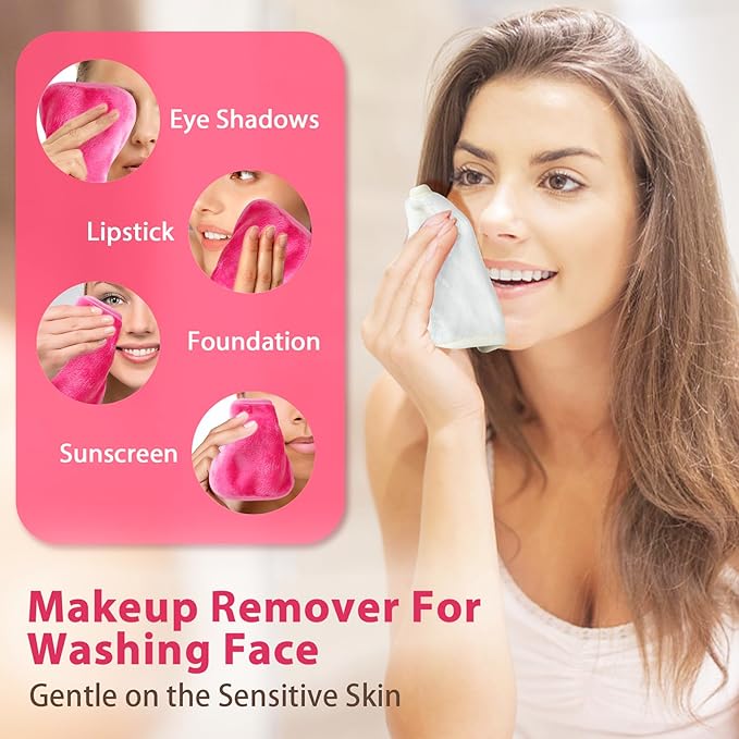 Makeup Remover Cloth, 6" x 6" Make Up Towels Reusable Face Cloth for Washing Face, Makeup Remover Pads Microfiber Face Washcloth with Mesh Bag, Just Water, 12 Pack