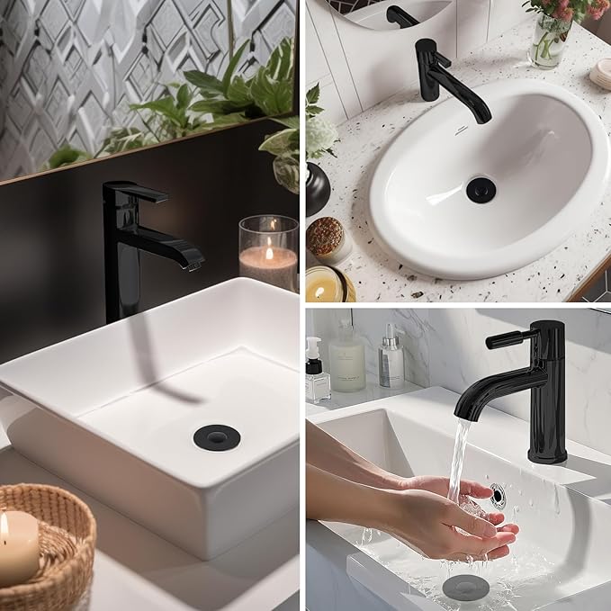 Hibbent Upgraded 3 in 1 Bathroom Sink Drain Strainer, Universal Pop Up Stopper, Removable Stainless Steel Filter Basket Hair Catcher, Sink Plug for 1.1''~2.36'' Basin, Brass Bullet Core, Matte Black